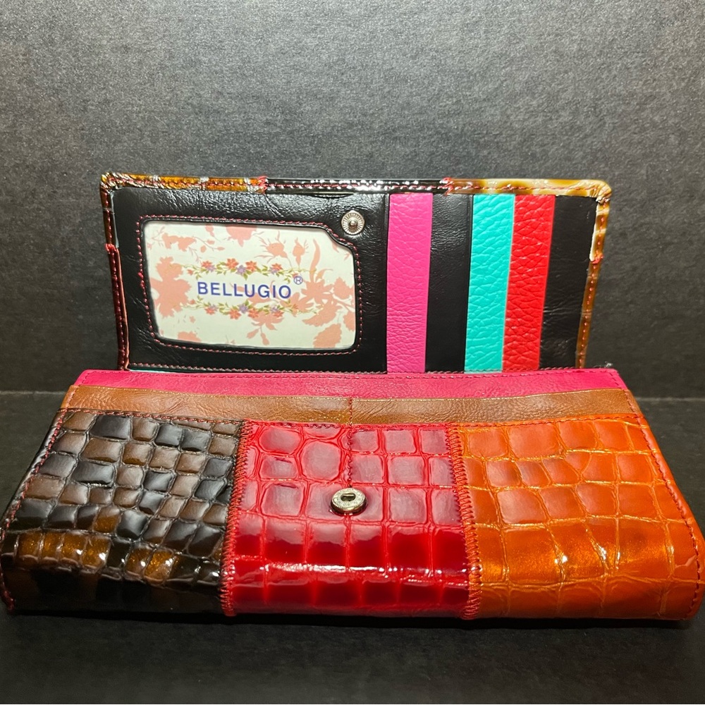 Beautiful Multi-Color Bellugio Leather Wallet - Croc Embossed